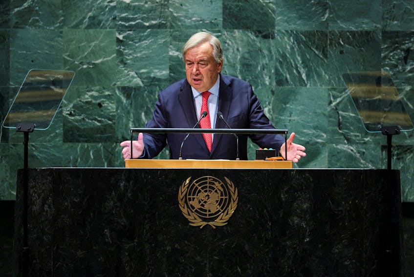 By Jasper Ward and Michelle Nichols UNITED NATIONS (Reuters) - United Nations Secretary-General Antonio Guterres said on Monday he was "deeply distressed" by an announcement that Israel will initiate