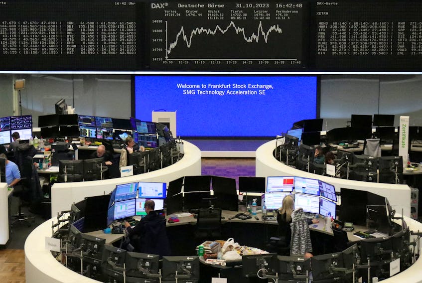 The German share price index DAX graph is pictured at the stock exchange in Frankfurt, Germany, October 31, 2023.   