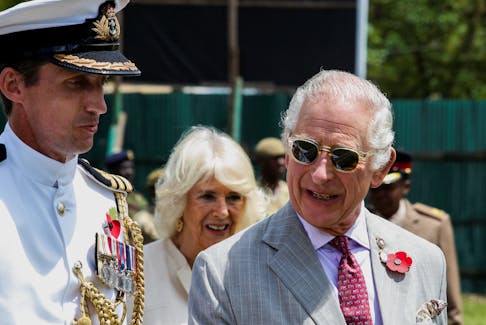Britain's King Charles and Queen Camilla, along with Kenyan military personnel, visit the Kariokor Commonwealth War graves cemetery in an act of remembrance, in Nairobi, Kenya November 1, 2023.