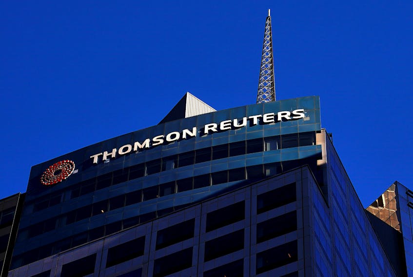 The Thomson Reuters logo is pictured on a building in the Manhattan borough of New York City, New York, U.S. November 16, 2021.