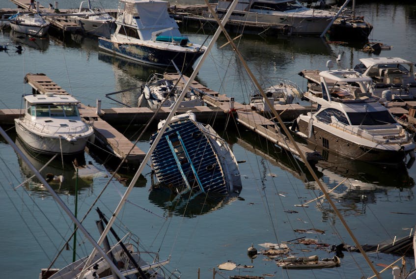 Damaged boats are seen at the Yates Club, in the aftermath of Hurricane Otis, in Acapulco, Mexico, October 30, 2023.