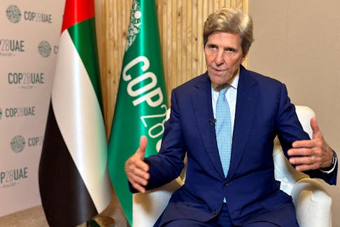John Kerry, U.S. Special Presidential Envoy for Climate speaks during an earlier interview with Reuters, in  Abu Dhabi, United Arab Emirates, on October 31, 2023.