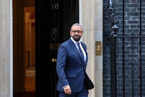 Britain's newly appointed Home Secretary James Cleverly walks outside 10 Downing Street in London, Britain November 13, 2023.