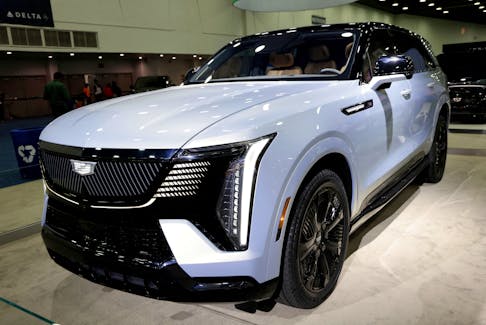A Cadillac all-electric 2025 Escalade IQ luxury SUV is displayed during press day of the North American International Auto Show in Detroit, Michigan, U.S.  September 14, 2023.