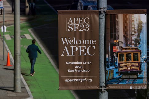 A sign advertising the upcoming APEC (Asia-Pacific Economic Cooperation) Summit in see as the city prepares to host leaders from the Asia-Pacific region in San Francisco, California November 8, 2023.