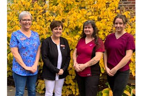 Workers at the R.K. MacDonald Nursing Home are encouraging others to join their team and gain experience in a field that truly makes a difference in the community. Pictured (L to R): Judy MacDonald, (Resident Support Worker and former CCA at The R.K.); Charlene Bowen (Supervising RN), Sherry Wilson (CCA) and Amber MacPherson (CCA-LPN). PHOTO CREDIT: R.K. MacDonald Nursing Home