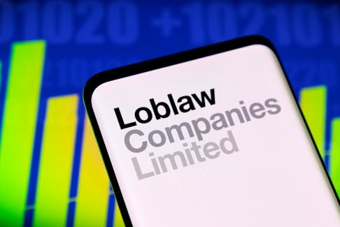 Loblaw logo and stock graph seen displayed in this illustration taken, May 3, 2022.