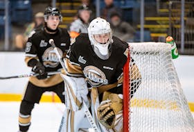 Charlottetown Islanders goaltender Aksels Ozols follows the play during a Quebec Major Junior Hockey League (QMJHL) game at Eastlink Centre in Charlottetown on Nov. 14. Ozols made 30 saves in the game as the Islanders pulled out a 4-2 victory. Charlottetown Islanders Photo • Special to The Guardian