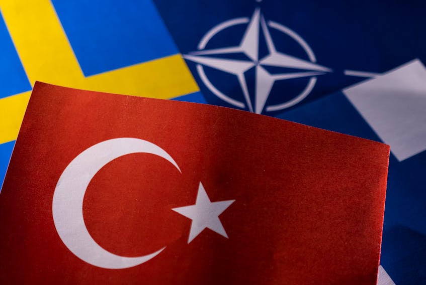 NATO, Turkish, Swedish and Finnish flags are seen in this illustration taken May 18, 2022.