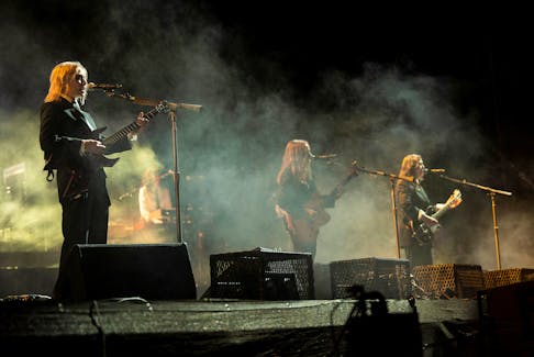Boygenius performs onstage at the Coachella Valley Music & Arts Festival in Indio, California, U.S., April 22, 2023.