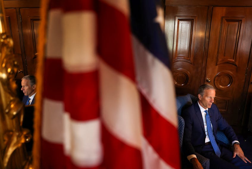 U.S. Senator John Thune (R-SD) speaks during an interview with Reuters in his office at the U.S. Capitol in Washington, U.S., September 13, 2023.