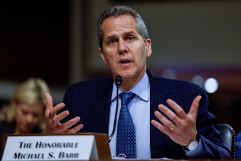 Federal Reserve Board Vice Chair for Supervision, Michael Barr, testifies before a Senate Banking, Housing, and Urban Affairs Committee hearing in the wake of recent bank failures, on Capitol Hill in Washington, U.S., May 18, 2023.