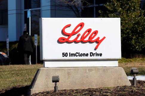 A sign is pictured outside an Eli Lilly and Company pharmaceutical manufacturing plant at 50 ImClone Drive in Branchburg, New Jersey, March 5, 2021. Picture taken March 5, 2021.