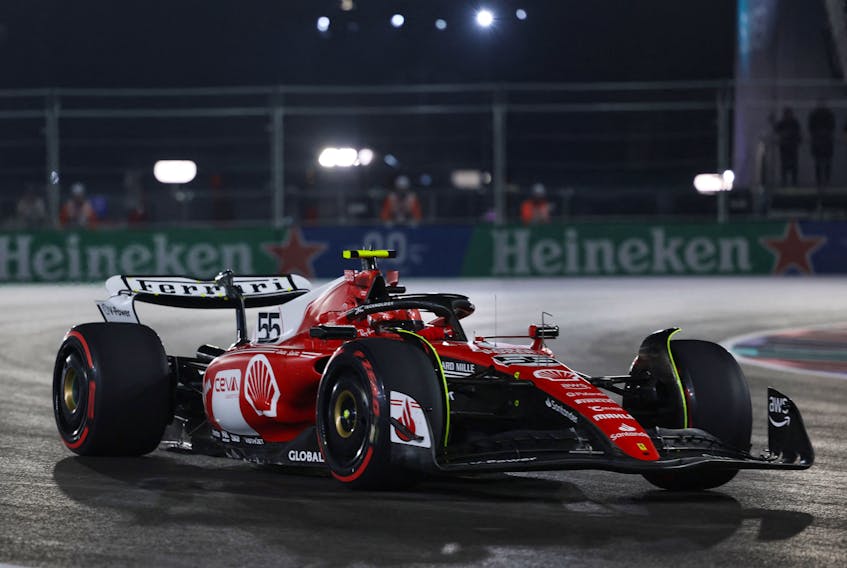 Formula One F1 - Las Vegas Grand Prix - Las Vegas Strip Circuit, Las Vegas, Nevada, U.S - November 17, 2023 Ferrari's Carlos Sainz Jr. in action during practice