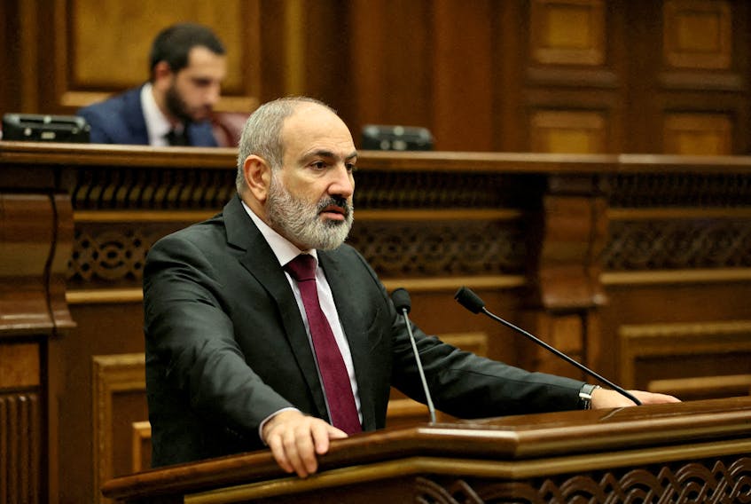 Armenian Prime Minister Nikol Pashinyan addresses parliament in Yerevan, Armenia, September 13, 2022. Tigran Mehrabyan/PAN Photo via