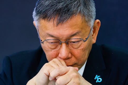 Taiwan People's Party Chairman Ko Wen-je reacts during a press event with the media in Taipei, Taiwan, November 18, 2023.