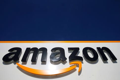 The logo of Amazon is seen at the company logistics centre in Boves, France, September 18, 2019.