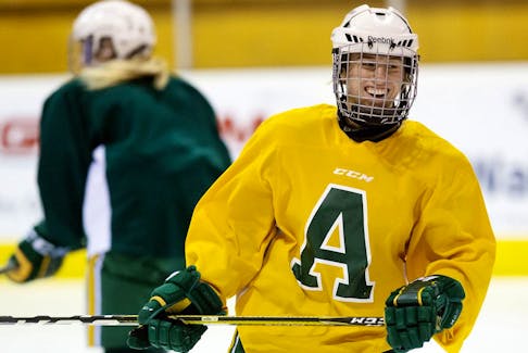 University of Alberta Pandas product Alex Poznikoff (16) is currently in training camp with the Montreal franchise of the Professional Women's Hockey League, which will open its inaugural season in January.
