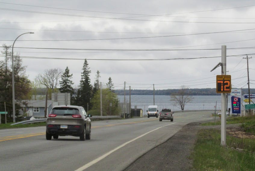 Along a 1.7-kilometre stretch of Trans-Canada Highway 105 between near Exit 8 and the Cabot Trail Motel, the speed limit is 80 km/h. Warning signs were installed in 2022. Last week, Victoria County council received approval to have this highway portion reduced to 70 km/h. IAN NATHANSON/CAPE BRETON POST FILES