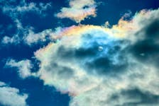 A bit of the optical phenomenon cloud iridescence was spotted in clouds over Halifax on Nov. 15, 2023.