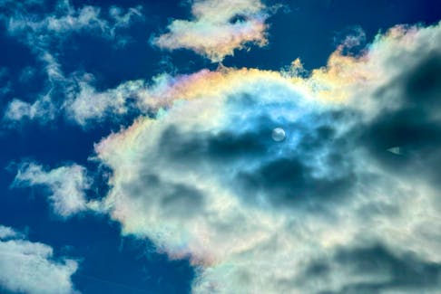 A bit of the optical phenomenon cloud iridescence was spotted in clouds over Halifax on Nov. 15, 2023.