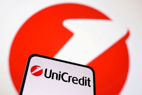 Unicredit Bank logo is seen in this illustration taken March 12, 2023.