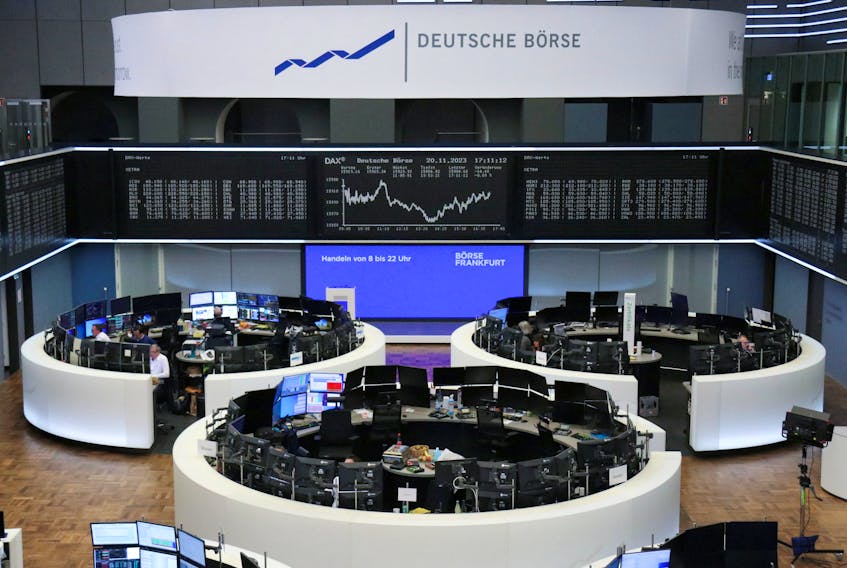 The German share price index DAX graph is pictured at the stock exchange in Frankfurt, Germany, November 20, 2023.