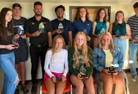 The Soccer Cape Breton Referee Society held its annual referee awards recently and honoured several for their dedication and commitment to soccer officiating on the island. Front row, from left, are Anna Kaupp (first-year female), Sophia Peach (first-year female) and Morgan Marks (first-year female). Back Row, from left, are Hanna Pastuck (junior female), Kalem MacNeil (first-year male), Ramy Abougazia (senior male), Rahul Luthra (first-year male), Dominic Peach (junior male), Emily MacKinnon (senior female), Alyssa Burke (senior female) and Nicholas Kearney (junior male). Missing from the photo were Justin DePodesta (senior male), Ahmad ElMallah (first-year male), Dawson Petrie (first-year male) and Julia Pattengale (first-year female). CONTRIBUTED/WENDELL MACGIBBON