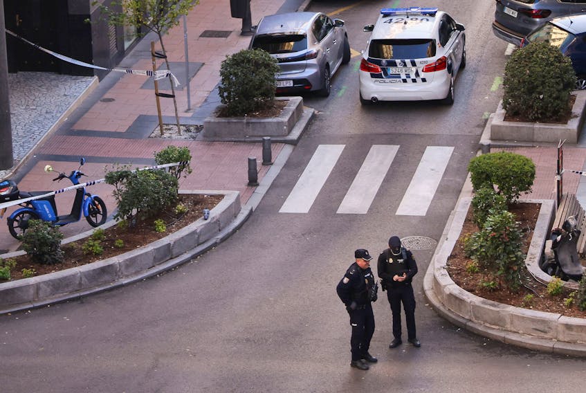Police work at the site where Alejo Vidal-Quadras, former head of Spain's People's Party in the Catalonia region, was shot in the face, in Madrid, Spain, November 9, 2023.