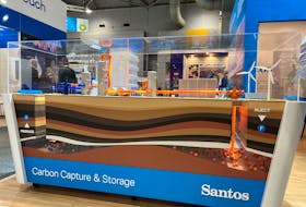 View of a model of carbon capture and storage designed by Santos Ltd, at the Australian Petroleum Production and Exploration Association conference in Brisbane, Australia May 18, 2022.