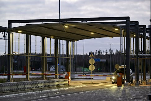 A car is seen at the border between Russia and Finland at the Nuijamaa border checkpoint in Lappeenranta, Finland, November 16, 2023. Lehtikuva/Vesa Moilanen via
