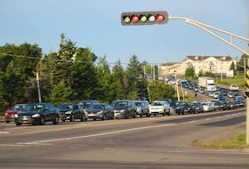 Traffic is shown backed up on Capital Drive in the west end of Charlottetown in this photograph taken on the morning of Sept. 12, 2022. Guardian file