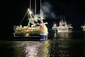 Fishing boats leave the Falls Point wharf in Woods Harbour to set their traps last Dec. 5 after a week’s delay in the opening of the LFA 34 lobster fishery due to weather. KATHY JOHNSON