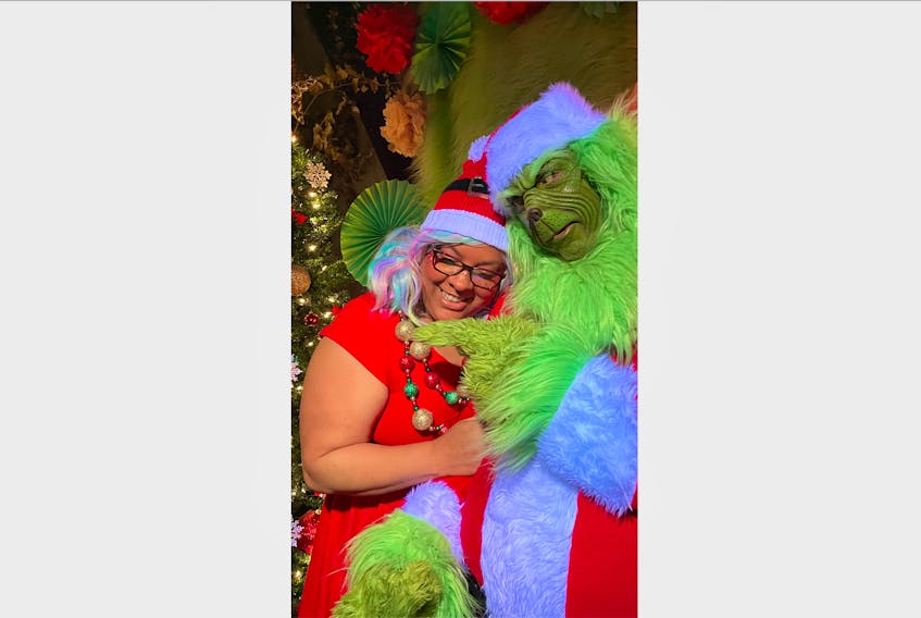 The Grinch (CentreStage actor Vince Fredericks) shared a moment with Phantom Effects’ loyal elf Tracey Clements during a holiday kick-off event on Nov. 17. Special visitors and fun events and opportunities will continue to be available in Kentville throughout the holiday season in December.  PHANTOM EFFECTS PHOTO