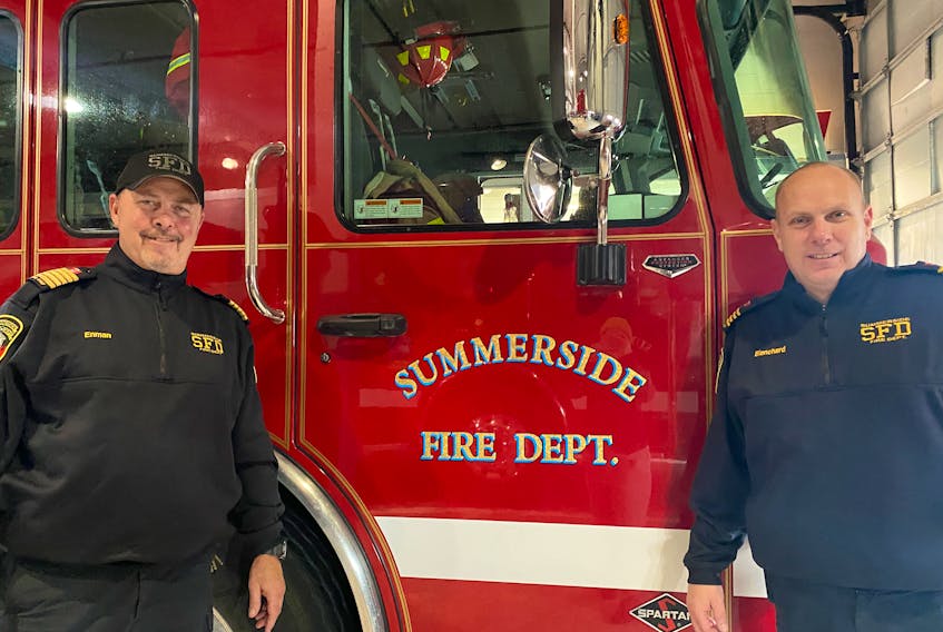 Ron Enman, left, and Kenny Blanchard, with the Summerside Fire Department, are gearing up to host the city's annual Santa Claus Parade on Dec. 1. – Kristin Gardiner/SaltWire