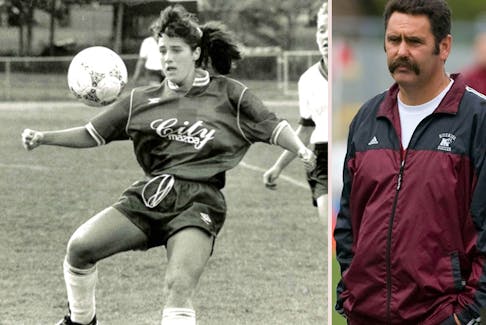 Soccer star Suzanne Gerrior made Canada's senior national women's team at the age of 17. Right, longtime soccer coach John Kehoe, shown during his time with Saint Mary's Huskies' women's team.