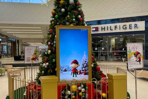 The VOCM Cares Happy Tree has a new campaign face: Avy the Elf. Happy, the iconic decade-old talking Christmas tree, is retired. Photo courtesy of Avalon Mall