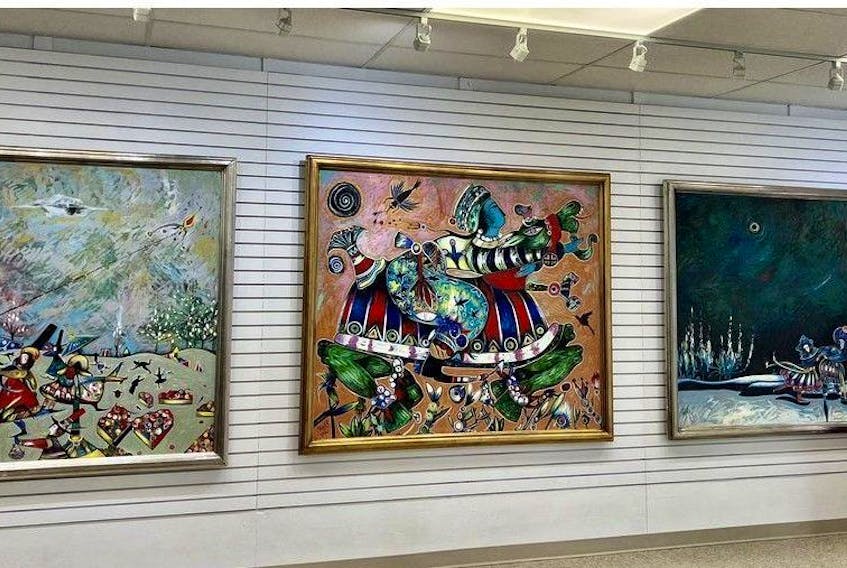  Artwork by Toller Cranston on display at Art Evolution Gallery in Cochrane. A Terrifying Obsession: Toller Cranston — The Legacy Paintings is on display until Feb. 28, 2024. Photo by Christopher Talbot.