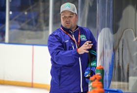Swift Current Broncos head coach Devan Praught, who is from Summerside, P.E.I., explains a drill during a team practice. Swift Current Broncos • File