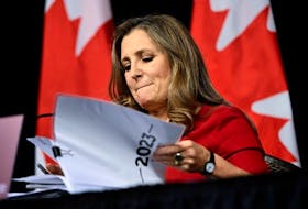 Minister of Finance Chrystia Freeland arrives at a news conference before the tabling of the Fall Economic Statement, in Ottawa, on Tuesday, Nov. 21, 2023. 