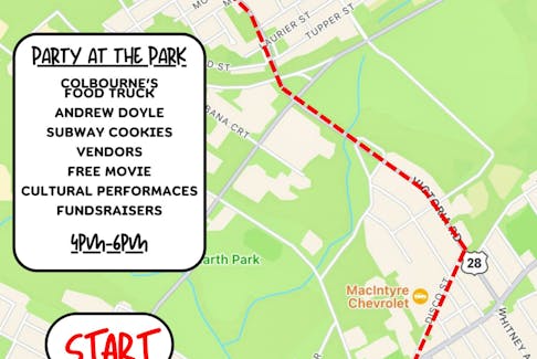 The Sydney Santa Claus Parade route, set for this Sunday at 2:30 p.m., starting at the corner of George and Dorchester streets in downtown Sydney, and finishing up at the intersection of Victoria Road and Jamieson Street in Whitney Pier. A party at Neville Park will follow, from 4-6 p.m. CONTRIBUTED/FACEBOOK