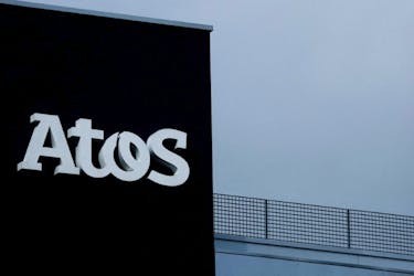 The logo of Atos is seen on a company building in Nantes, France, March 11, 2022.