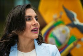 Ecuador's Vice President Veronica Abad speaks during a press conference, after publicly disagreeing with President Daniel Noboa, about her being assigned to support peace efforts in Israel, in Quito, Ecuador November 28, 2023.