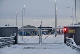 A view of closed gates at the Raja-Jooseppi international border crossing station before its opening in Inari, northern Finland on November 24, 2023. Lehtikuva/Emmi Korhonen via