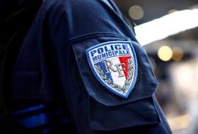 A badge of the French Municipal Police is seen at the Milipol Paris, the worldwide exhibition dedicated to homeland security and safety, in Villepinte near Paris, France, November 15, 2023.
