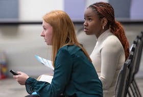 Hannah Doyle and Kamsi Ifeanyichukwu in the final moments of preparation, poised to deliver their innovative pitch at Illuminate 2023. - Contributed