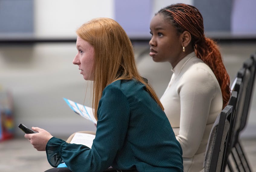 Hannah Doyle and Kamsi Ifeanyichukwu in the final moments of preparation, poised to deliver their innovative pitch at Illuminate 2023. - Contributed