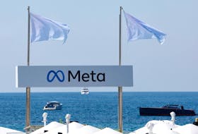 A Meta logo is seen on a beach during the Cannes Lions International Festival of Creativity in Cannes, France, June 19, 2023.
