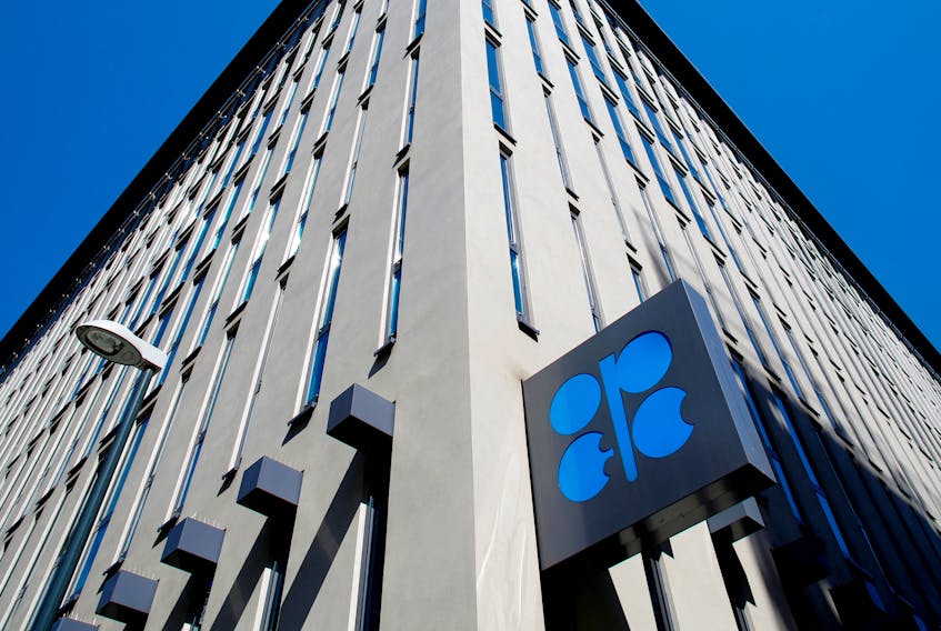 The logo of the Organization of the Petroleoum Exporting Countries (OPEC) is seen outside of OPEC's headquarters in Vienna, Austria April 9, 2020. 