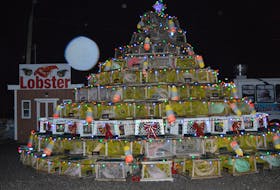 'Tis the season to light up lobster pot Christmas tree. The vibrant  tree made from traps and buoys is on the North Sydney waterfront adjacent to Brogans Fisheries Ltd. BARB SWEET/CAPE BRETON POST